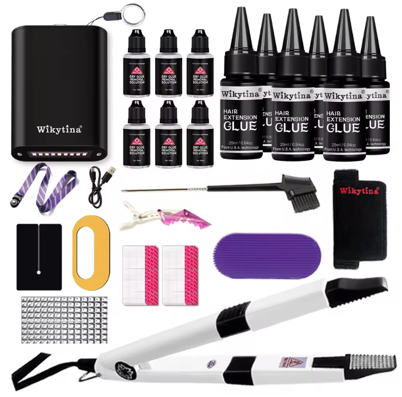 Complete Hair Extension Machine Kit – UV Light V-Light Tools, Glue & Curing Lighter for Seamless Hair Extensions