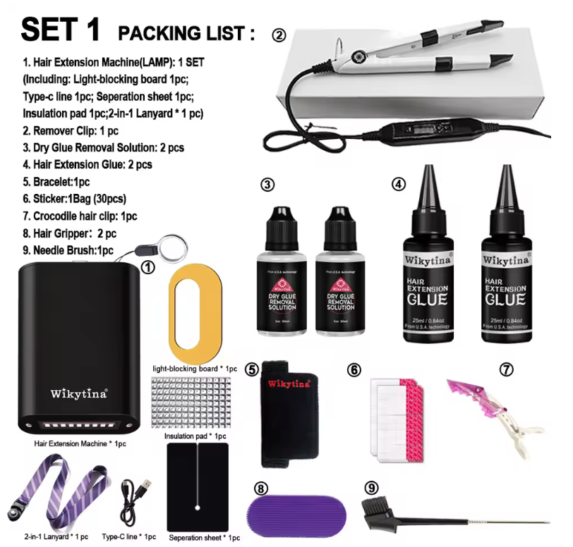 Complete Hair Extension Machine Kit – UV Light V-Light Tools, Glue & Curing Lighter for Seamless Hair Extensions