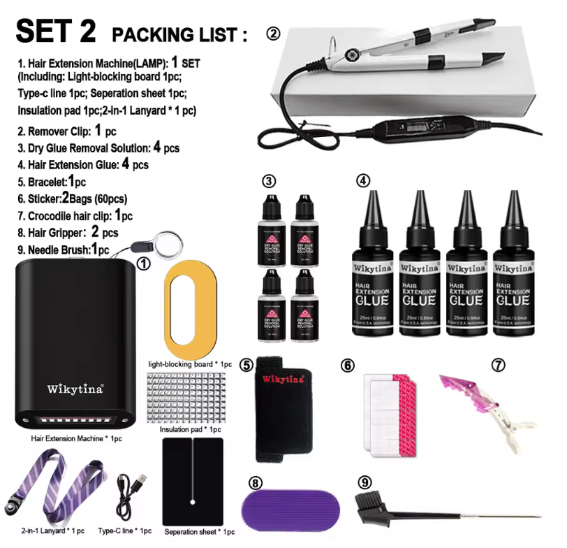 Complete Hair Extension Machine Kit – UV Light V-Light Tools, Glue & Curing Lighter for Seamless Hair Extensions